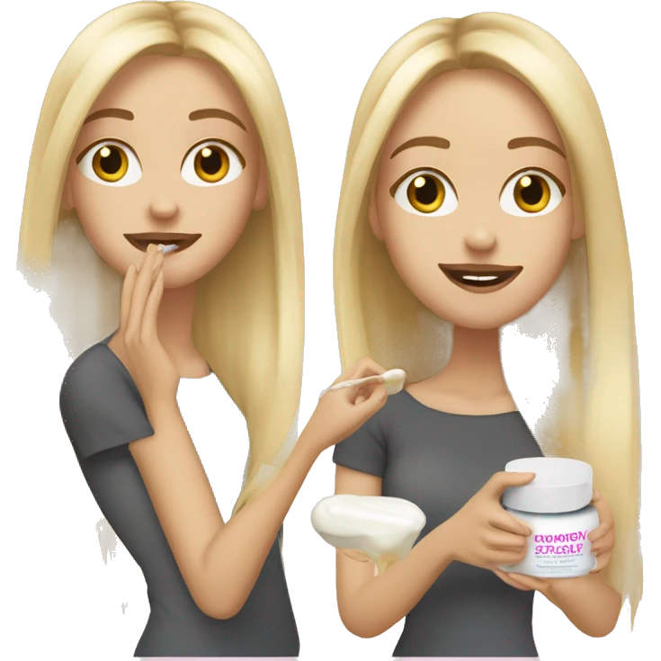 white girl applying cream on face long blonde hair emoji