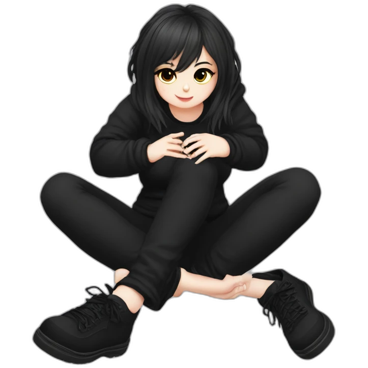 Full body curvy emo girl sits on the floor черная юбка белые трусики рваные полосатые чулки emoji