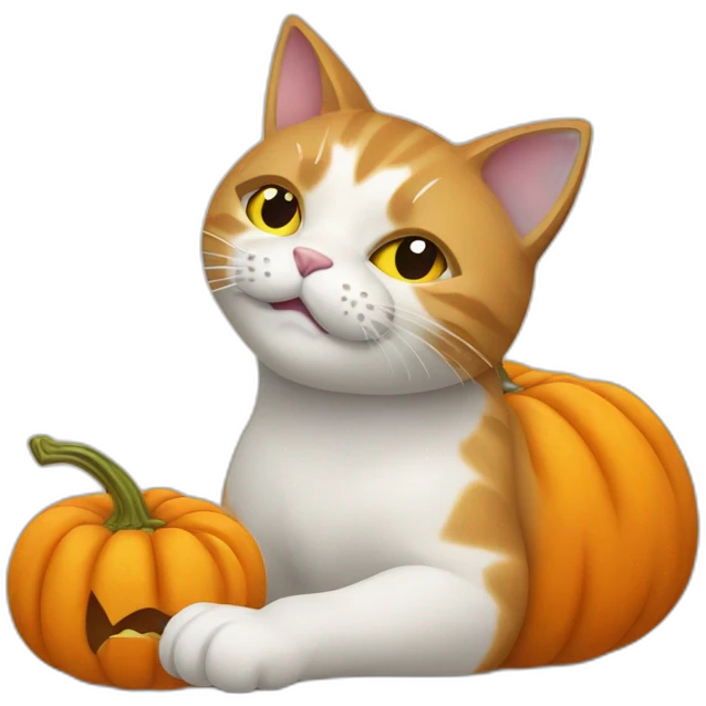 Cat carving a pumpkin emoji