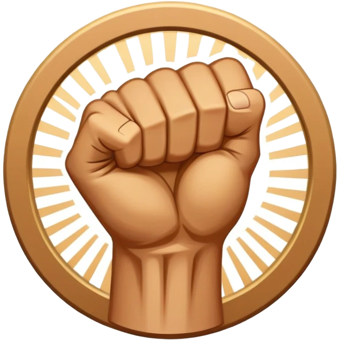 Round emblem symbolizing combat sports, featuring a clenched fist facing forward at the center. The fist is bold and strong, representing power and skill in martial arts. Surrounding the fist are dynamic lines, giving the emblem a sense of motion and energy. emoji