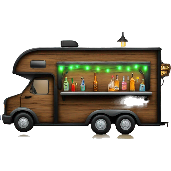 mobile bar horse trailer with neon bar sign and rustic wood window  emoji