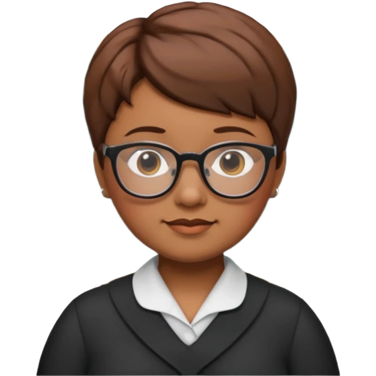 classic teacher emoji but fatter and with a brown pixie cut emoji