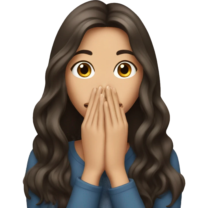 long hair Brunette girl with her Hands covering her mouth emoji