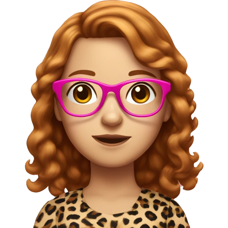 Slightly ginger brunette girl with medium hair length with leopard print glasses and a pink ribbon in her hair  emoji