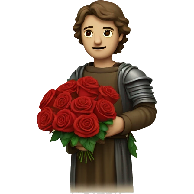Petrarch holds a bouquet of red roses in his hand emoji