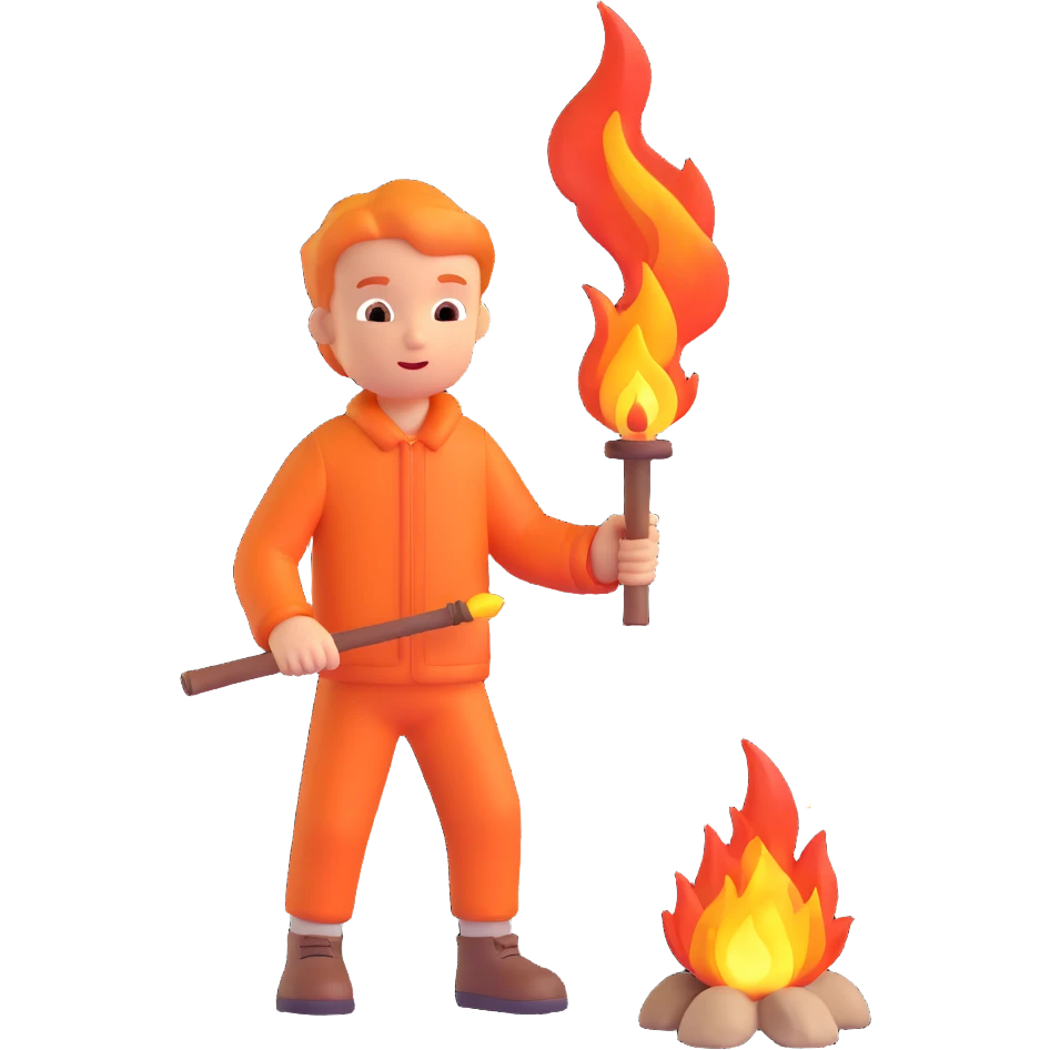 a boy playing with fire emoji