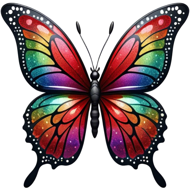 edgy black and red glittery iridescent rainbow transparent butterfly with detailed intricate patterns emoji