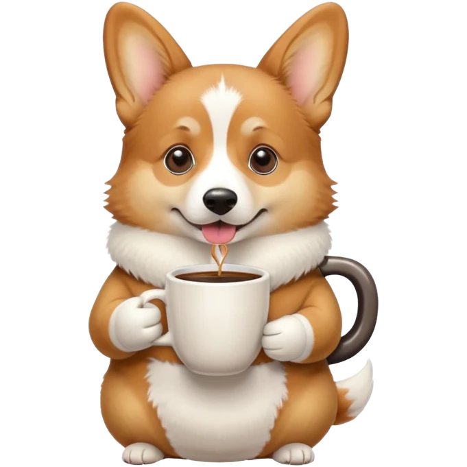 A corgi with a cup of coffee emoji