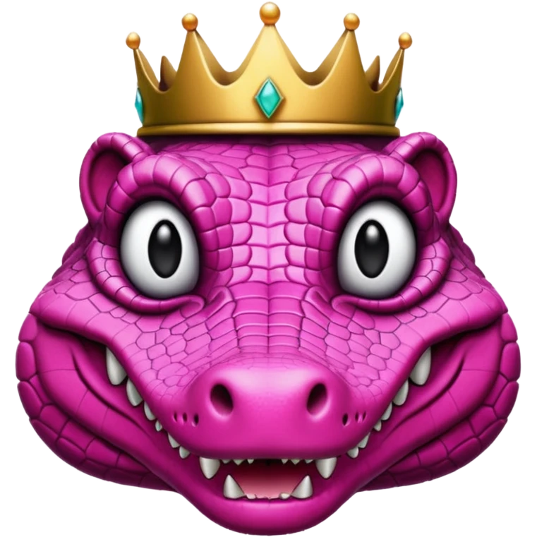 front-facing pink crocodile head, black crown emoji