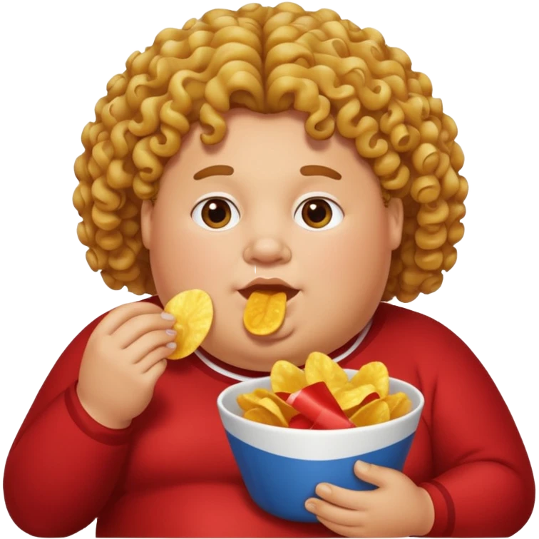 A fat tat with curly hair that’s eating chips emoji