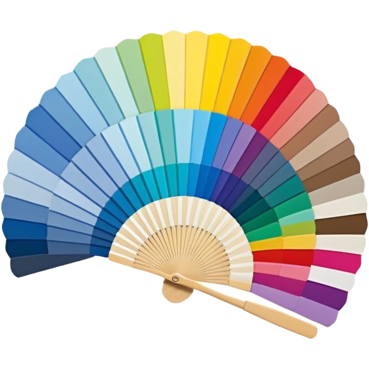 Pantone color swatch fan. The swatches should be fanned out, each with a different color. emoji