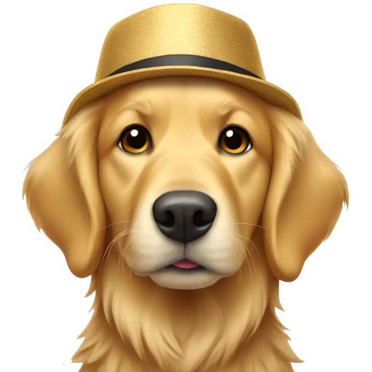 A golden retriever wearing a hat emoji