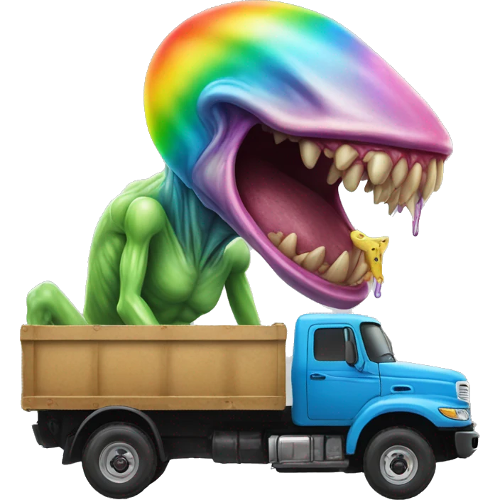 Rainbow alien licking a truck emoji