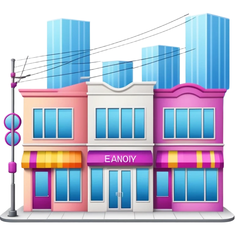 three separate beauty salon buildings connected with lines emoji