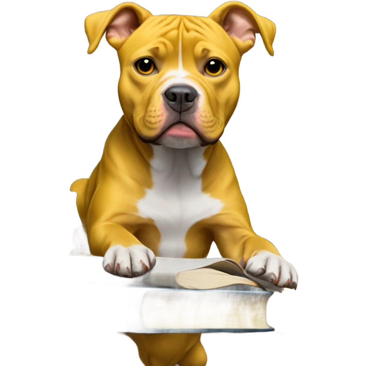 Stack of books with a yellow pit bull  emoji