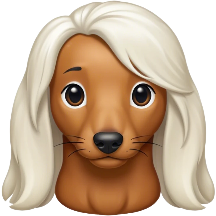 Sausage dog with long white hair a black eye and a few black spots emoji