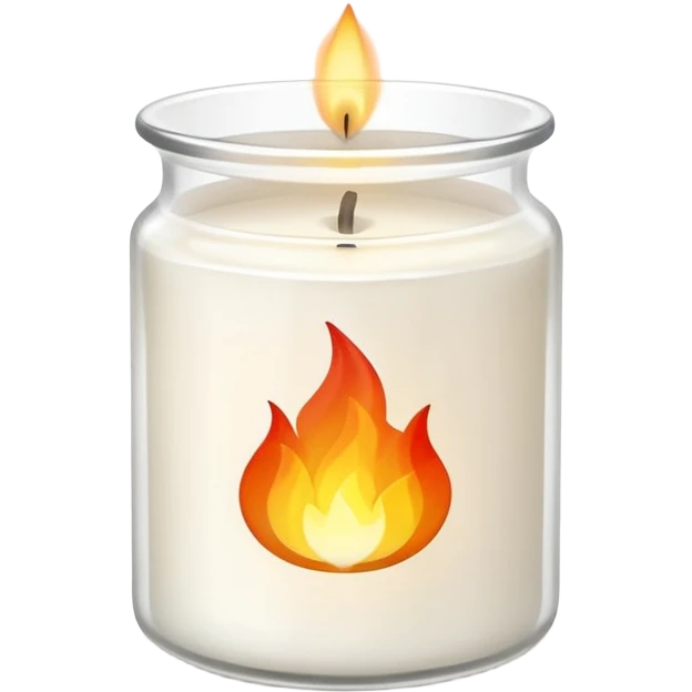 minimal flat emoji of a white scented candle in a glossy white glass jar with the label “cotton”, three visible flames, soft warm glow, clean vector style, elegant and modern, transparent background emoji