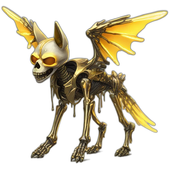 Melting Neon and gold Zombie skeleton fox with wings and prosthetic leg  emoji