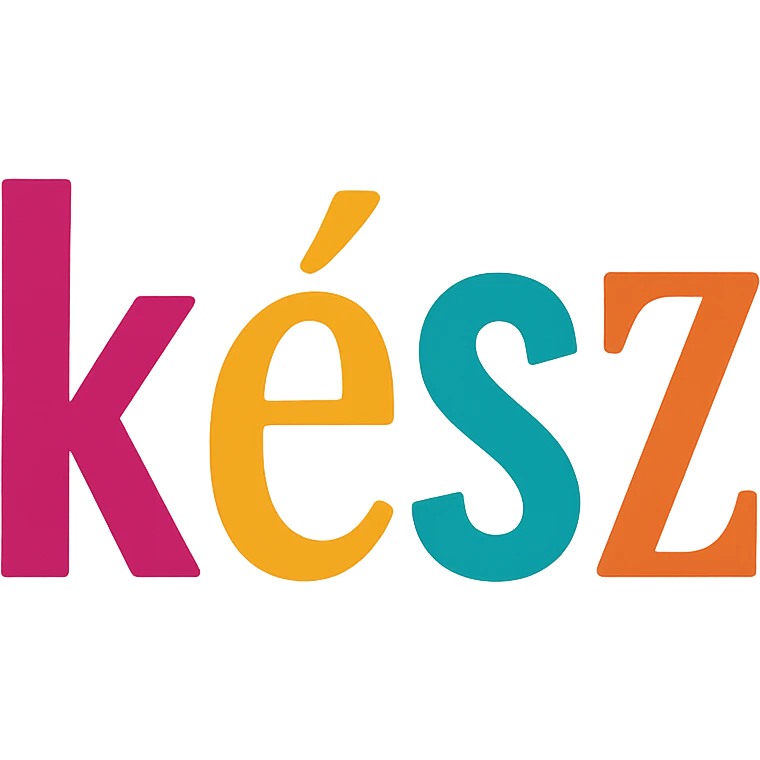 colorful modern text image with the word 'kész' in the center, varied colorful fonts, no emoji or face emoji