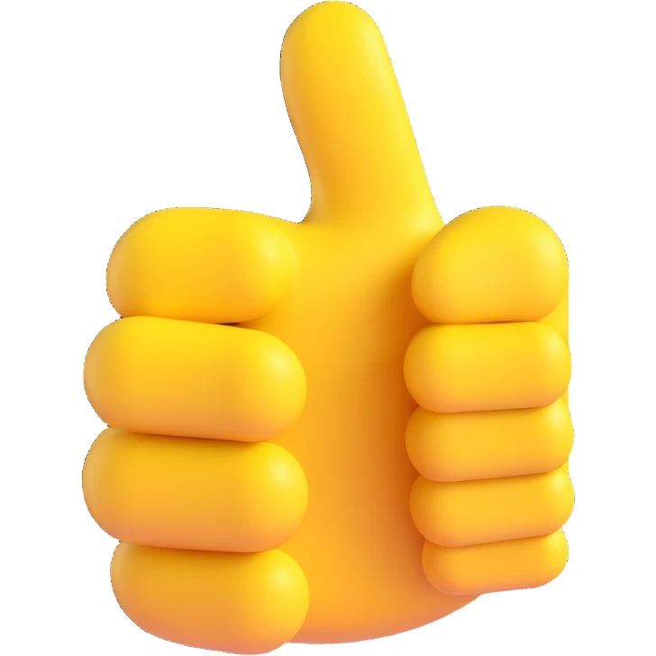 A 3D thumbs up emoji, Microsoft Fluent style, yellow color emoji