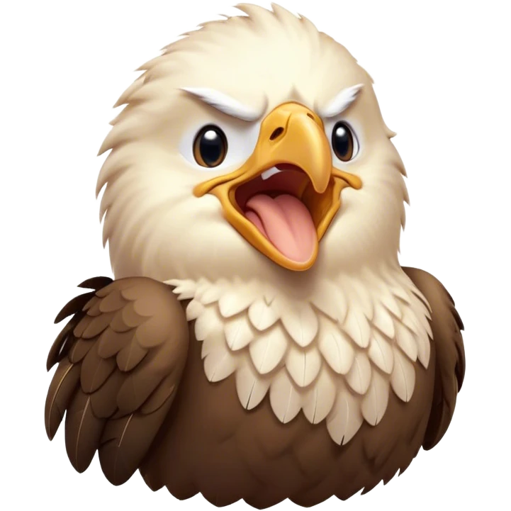Cinematic Cute Yawning American Eagle Portrait Emoji, Head tilted slightly with a dramatic, wide-open yawn, showcasing a stately form with gently drooping feathers and sleepy, half-closed eyes, Simplified yet irresistibly adorable features, highly detailed, glowing with a soft, cozy majestic glow, high shine, relaxed yet expressive, stylized with a dash of whimsical aerial charm, soft glowing outline, capturing the essence of a drowsy yet affectionate American eagle that appears ready to stretch out for a nap! emoji