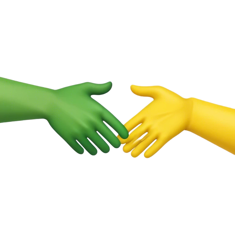 green hand and yellow hand, handshake emoji