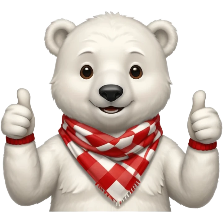 Polar Bear, smiling, thumbs up, wearing red Checkered Triangle scarf emoji