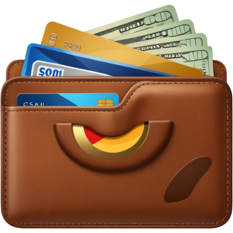 portefeuille marron avec pleins de billet et carte bancaire emoji