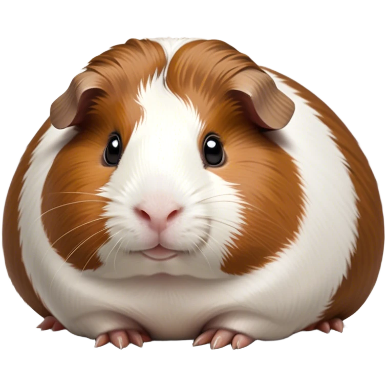 Cinematic Noble Brown and White Banded Guinea Pig Portrait Emoji, Poised and regal, with a compact, chubby build and a uniquely patterned fur of warm brown and crisp white banding, deep-set soulful dark eyes, Simplified yet sharp and sophisticated features, highly detailed, glowing with a soft, dignified glow, high shine, intelligent and charming, stylized with an air of distinctive elegance, focused and attentive, soft glowing outline, capturing the essence of a watchful and confident companion, so majestic it feels as though it could scurry out of the screen with effortless authority! emoji