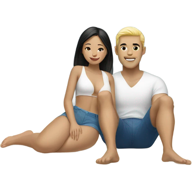 asian girl laying on the beach with white american boyfriend  emoji