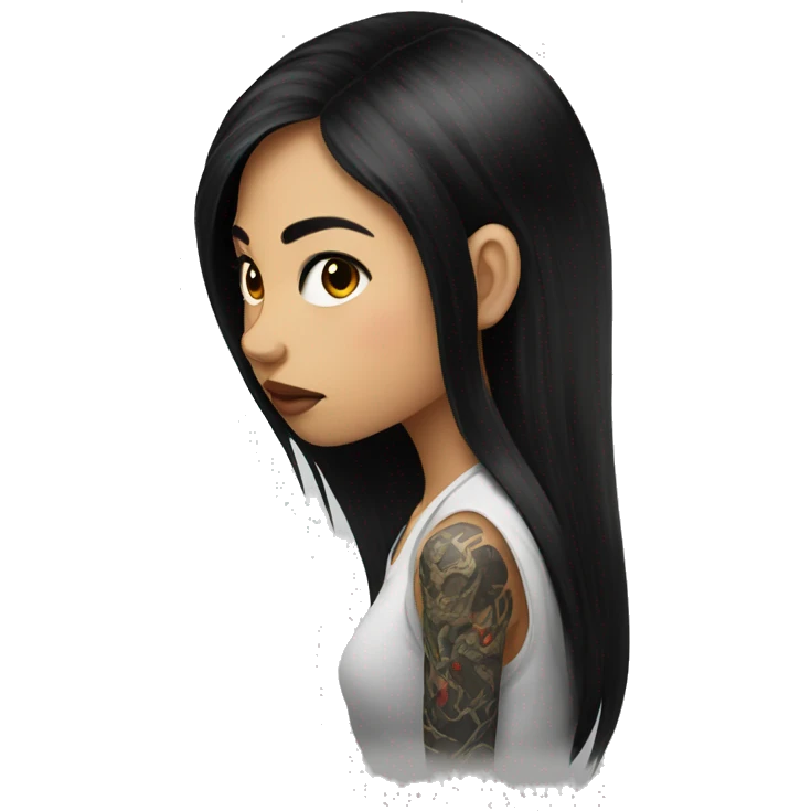 vietnam girl with a dragon tattoo in the right side of her head with black long hair emoji
