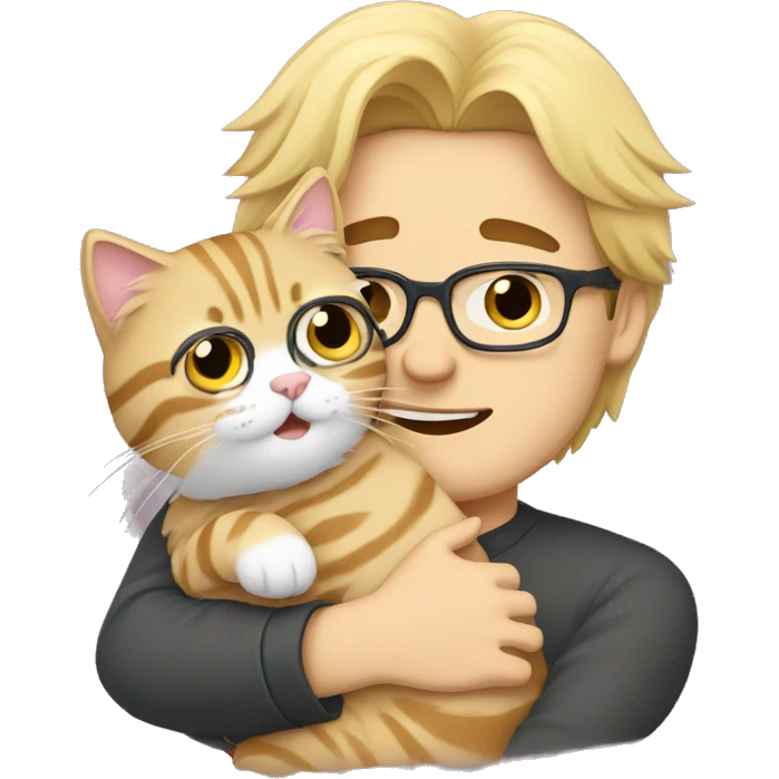 a blond guy with glasses hugging a Siberian cat emoji
