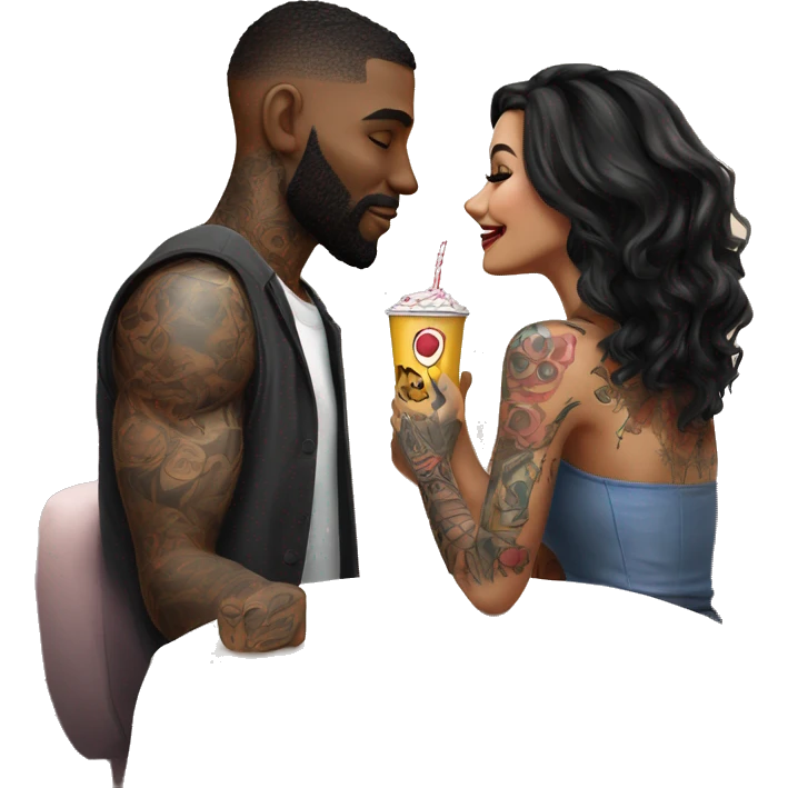 Romantic movie theater date for beautiful tattooed couple emoji
