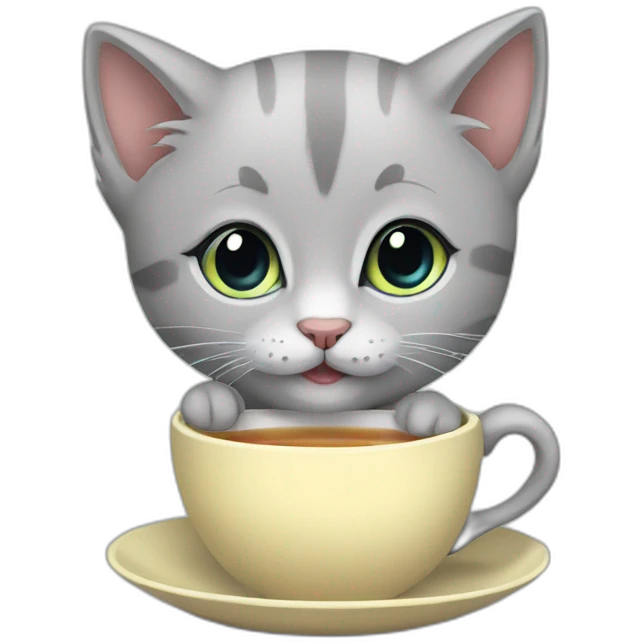 grey kitten drinking tea emoji