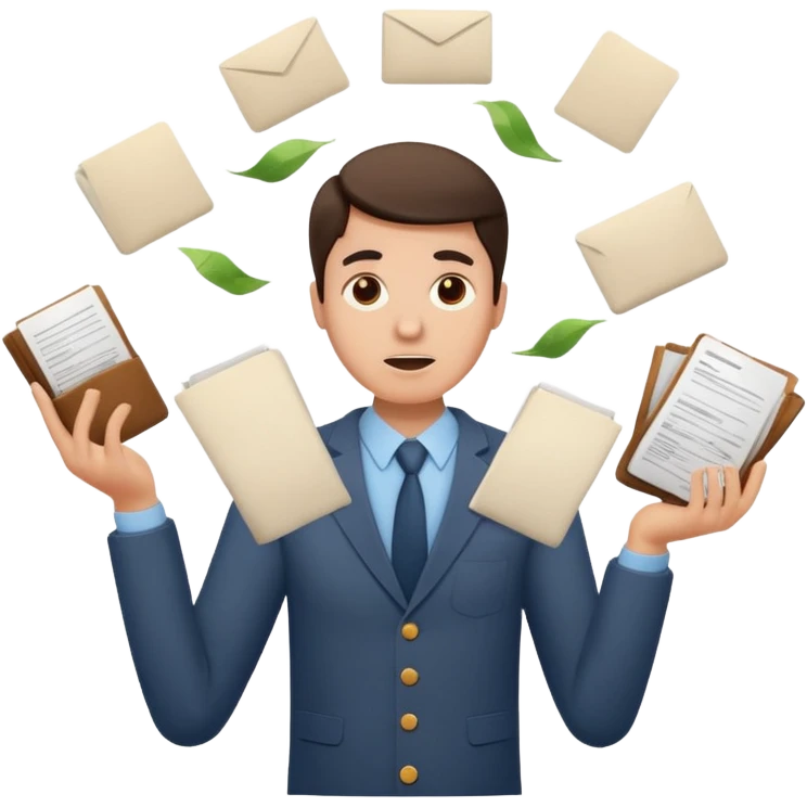 create an emoji of a person juggling lots of work loooking stressed out emoji