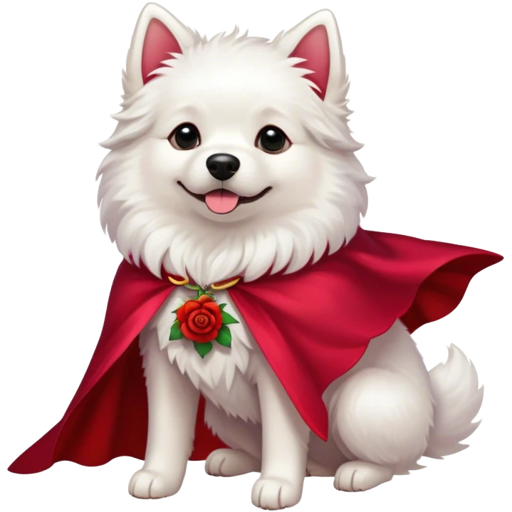 White dog red cape rose front emoji