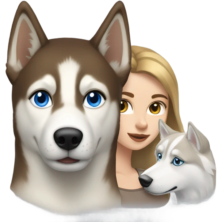 White Woman hair brown and bleus eyes and golden Husky  emoji