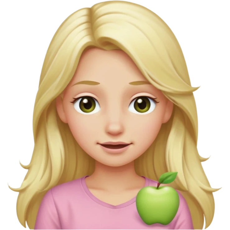 blonde with long hair and swamp-colored eyes, wearing a pastel pink shirt, winking, iOS Apple emoji style emoji