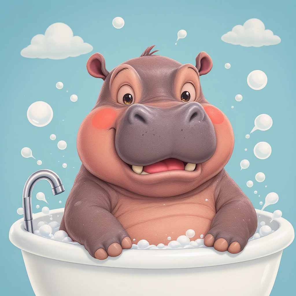 happy hippo with bubbles in bathtub emoji