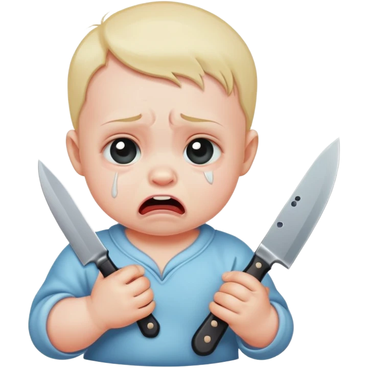 Baby crying with knife emoji