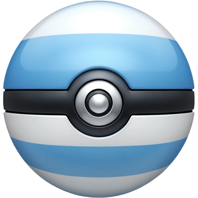 blue pokeball emoji, top half is a more saturated blue, bottom half is white, black stripe, with a white sheen, with a pearlescent finish, with a mist effect emoji