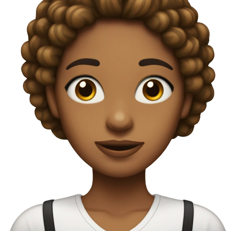 Chica blanca de pelo negro rizado por los hombros, ojos marrones emoji