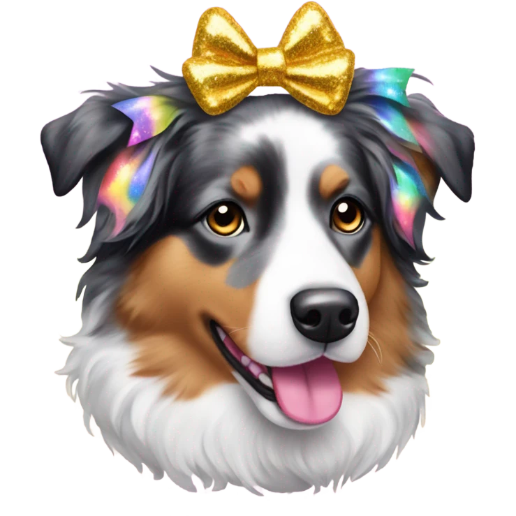Lisa frank glitter Australian shepherd with bows on head emoji