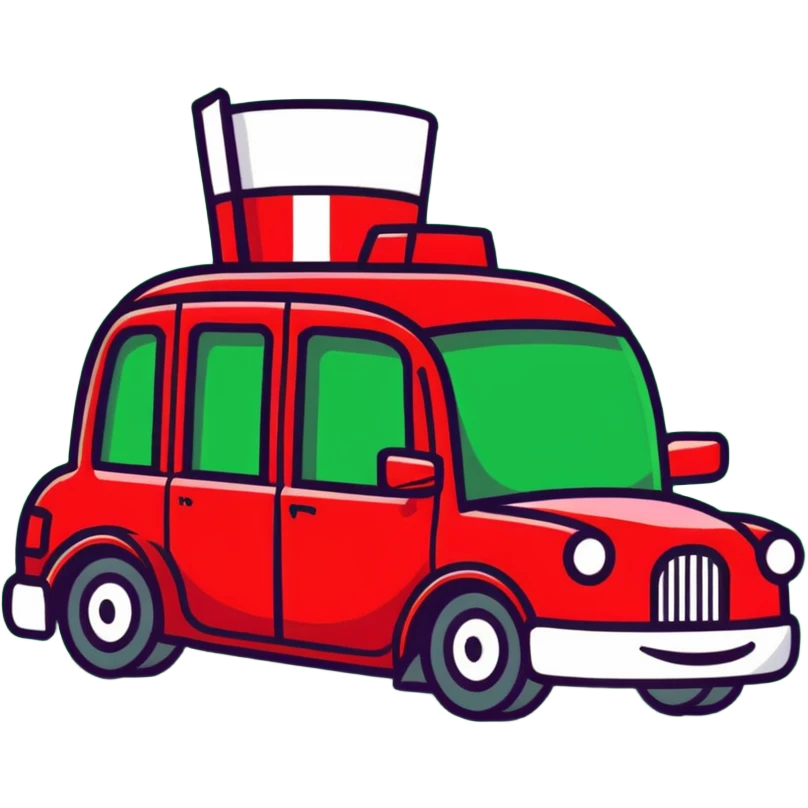A red taxi cab shaped like a soda can emoji