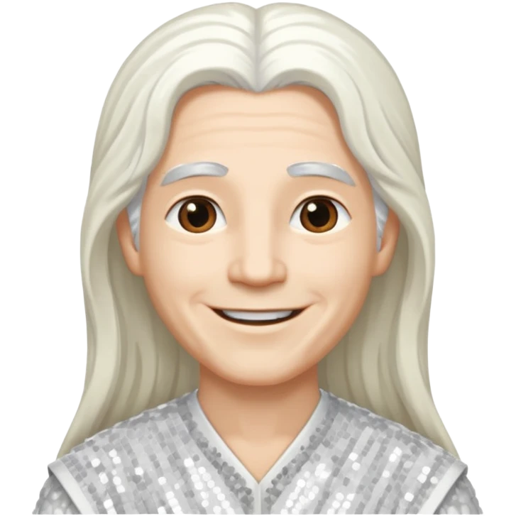 God from The Bible with long white hair, white sequin outfit emoji