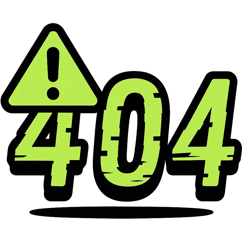 Edit the 404 icon in neon green and black in color outline icon style. Add a warning triangle. Make the numbers more glitchy. Add a shadow effect. emoji