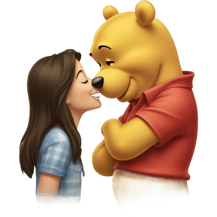 Pretty brunette getting kiss from Winnie the Pooh  emoji