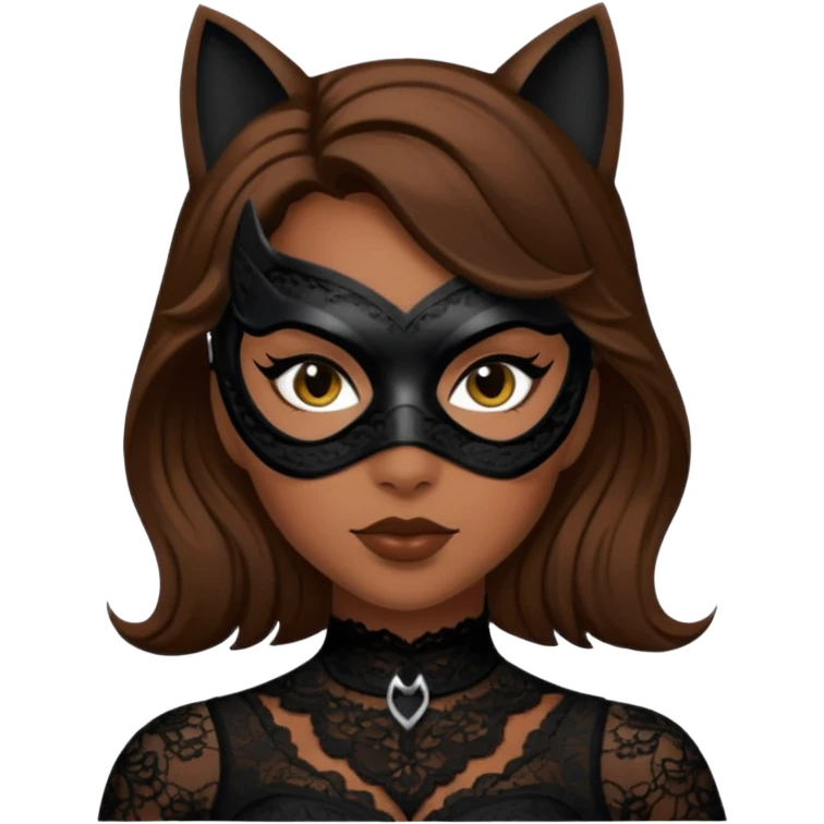 Catwoman capelli castani con mascherina di pizzo nero emoji