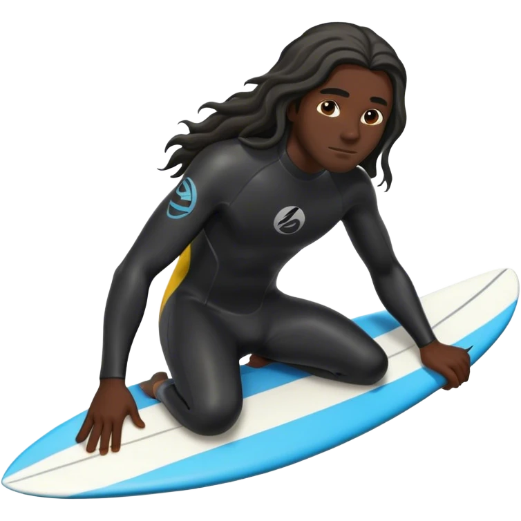 A surfer with long hair and black skin emoji