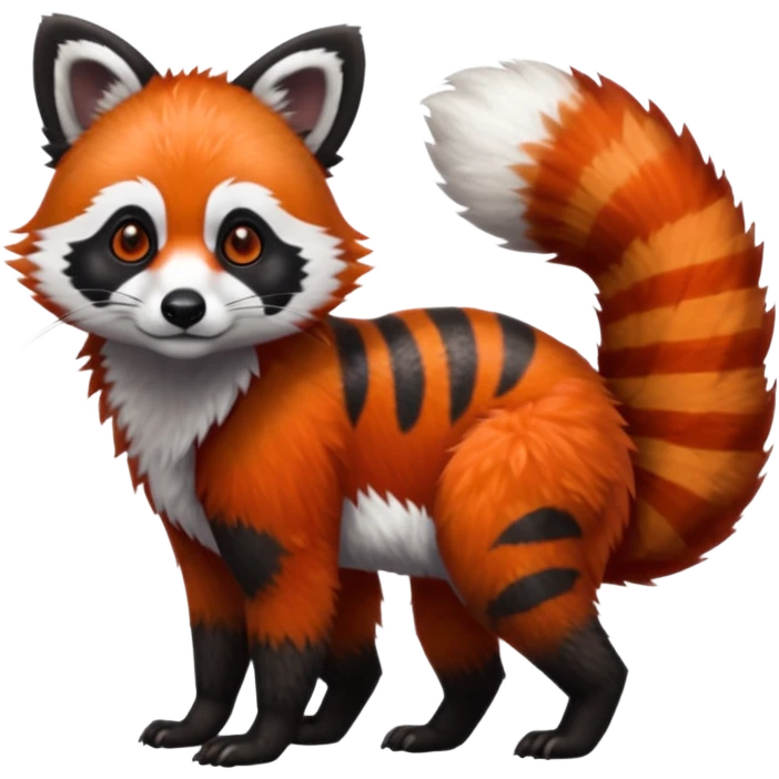 Realistic furry fuzzy scaly 4-legged quadrupedal Red-Panda-Lemur-Raccoon-Dog-Red-Fox-animal-fusion-hybrid, Full body emoji